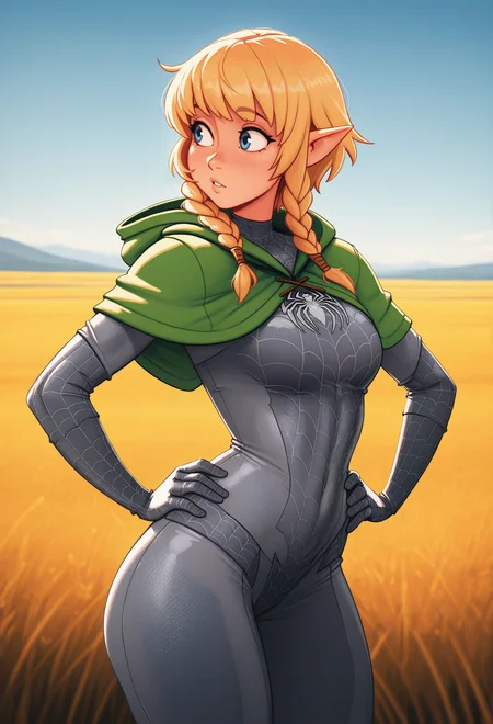 raichiyo33, upper body, hands on hips, parted lips, looking to the side, 1girl, solo, grey spider-man bodysuit, linkle \(hyrule_warriors\), field, sky
<lora:spiderman2-10:1>, masterpiece,best quality,amazing quality, <lora:Raichiyo_IL:0.8>