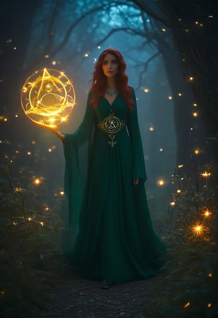 1girl, wiccan_witch, wicca, magic, magical, fantasy, glowing, magical supplies, magical symbols