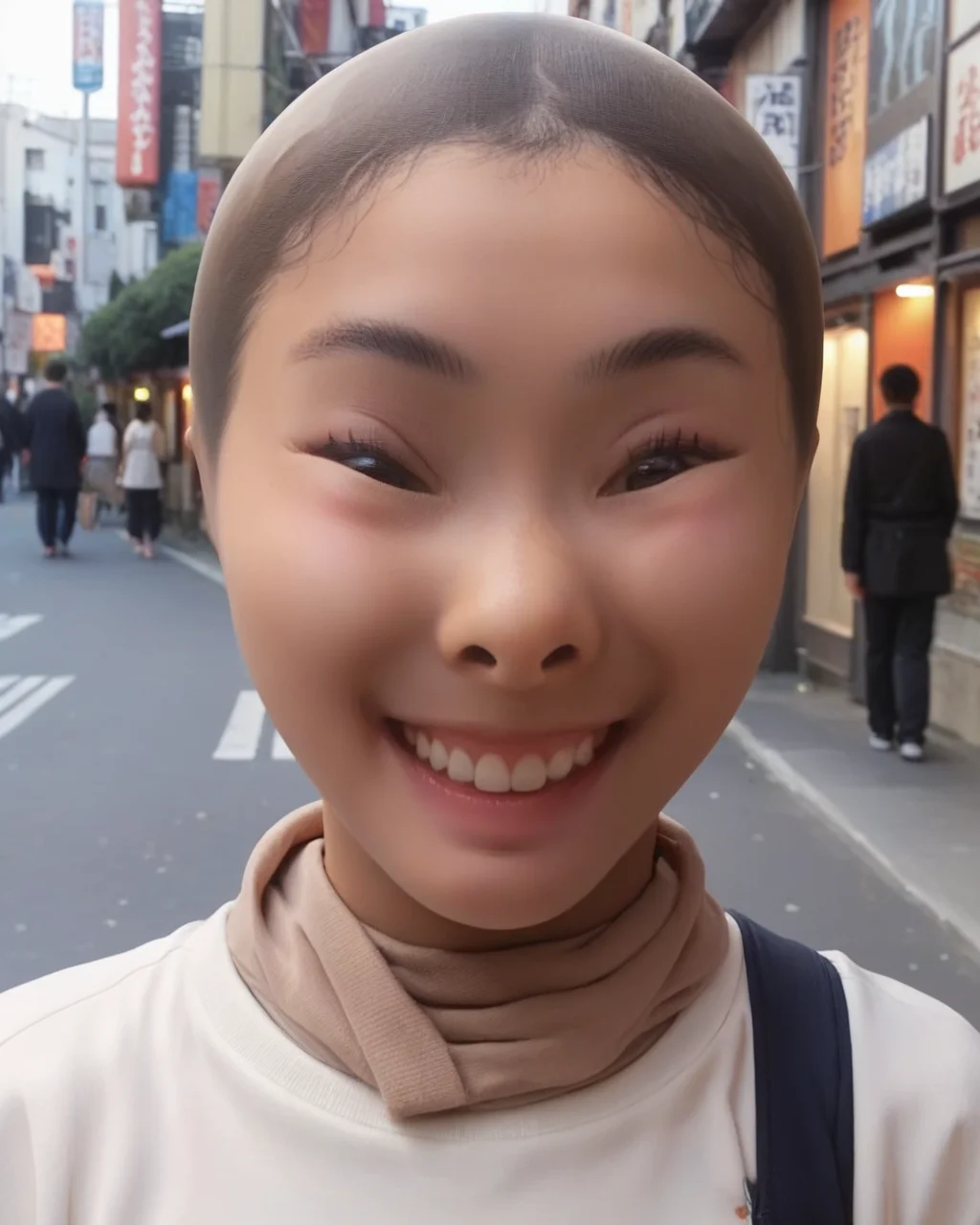 score_9, score_8_up, score_7_up, score_6_up, score_5_up, score_4_up,BREAK,japanese girl,upper body   <lora:PONY_Realistic_pantyhose_face_v1-000012:0.8>pantyhoseface,street,smile