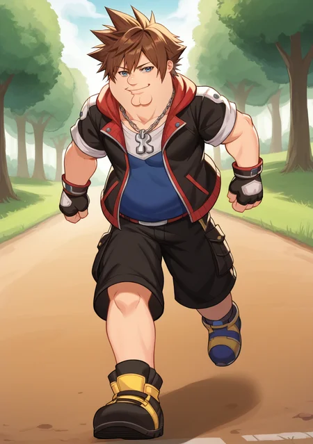 score_9, score_8_up, score_7_up, source_anime, rating_safe, , anime screencap,4k, HD, 8k, highres, BREAK, 1boy, solo,
<lora:Sora:.8>, sora, fingerless gloves, 1boy, male focus, spiked hair, blue eyes, solo, gloves, necklace, brown hair, smile, hood, full body, short sleeves,
<lora:PeterGriffin_iamkowai_PXL_Leaf1-10:1>, Peter Griffin, 1boy, fat,
dutch angle,
smile, running,
looking at viewer, standing,
cowboy western, wild west, dirt path, old west town,