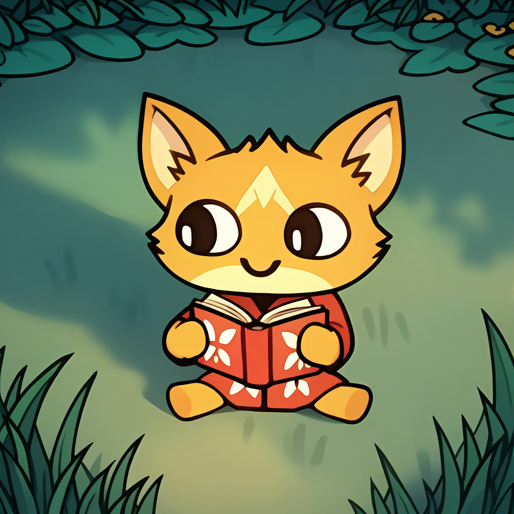 embedding:zPDXL3, cu1t art style, 2d, solo, score_9, score_8_up, score_7_up, score_6_up,   sitting, grass, reading, in a forest, butterflies, cute, happy,   Curious, Chin tilted up slightly, eyes wide open, and a slight smile., stifling, airless heat, suffocating, backlit