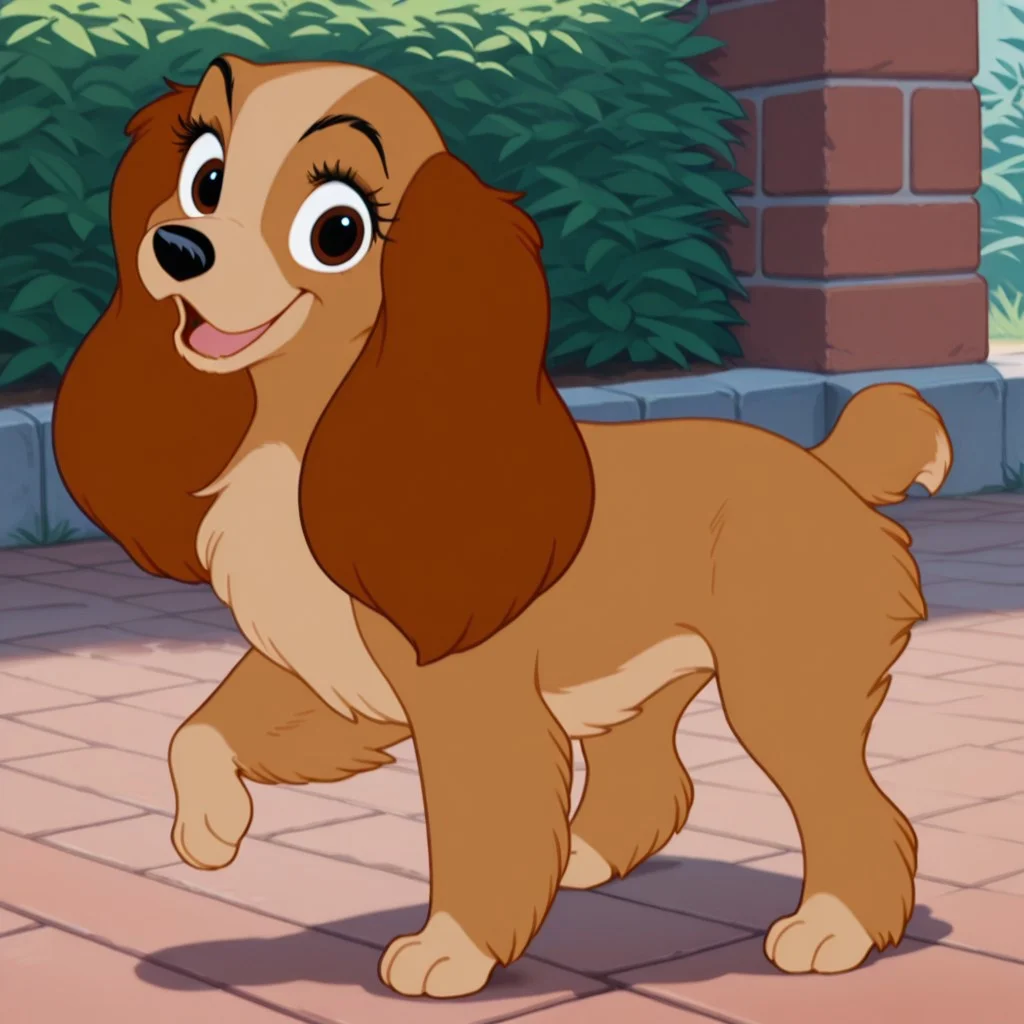 lady, female, dog, disney, cocker spaniel, long brown ears, tan fur, light tan belly, light tan paws, brown eyes, no collar, BREAK score_9, score_8, score_7, no humans, (((full body))), standing, solo, female, feral, hight definition, hyper detailed, best quality, amazing quality, 1girl, cute, cute smile, cute pose, 8k, masterpiece, looking at viewer BREAK dancing, quadruped, happy, friendly, adorable, expressive eyes, sweet, smiling, sassy, open mouth, open eyes, outside, smug