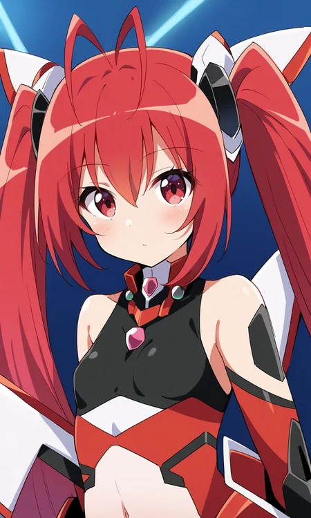 1girl, tailred, antenna hair, breasts, upper body, headgear, long hair, looking at viewer, mecha musume, ore twintail ni narimasu, red eyes, red hair, small breasts, solo, twintails, very long hair,
portrait,
masterpiece, best quality, very aesthetic, absurdres,
<lora:TailRed_XL:1>