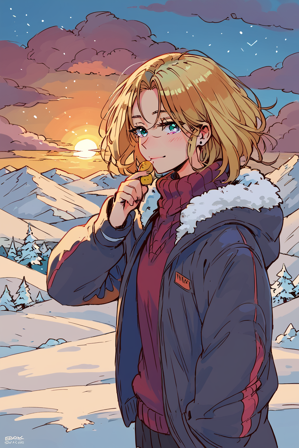 PDXL, source_anime, <lora:MusshuV1:1>, mu55hu, 
snowy mountain, sun behind it, clouds, 
volumetric reflections, volumetric shadows, HDR, shot on Canon DSLR