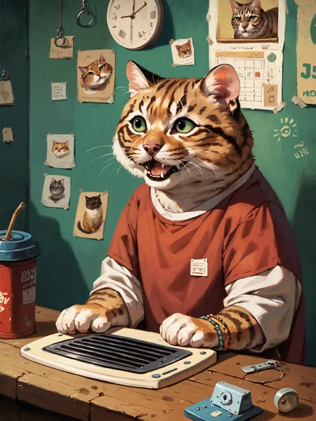 score_9, score_8_up, score_7_up, score_6_up, rating_safe,
[Ritsu Tainaka from "K-On!" : dull : 0.2],
bangle,
hating,
cat loaf,
lobby,
<lora:Oil Painting Sharp Style LoRA_Pony XL v6:0.7>