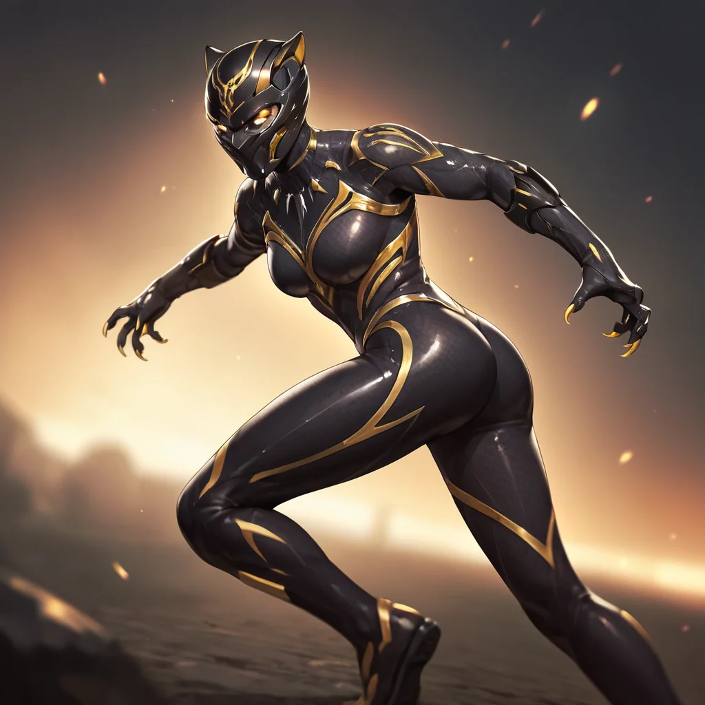 score_9, score_8_up, score_7_up, score_6_up, score_5_up, score_4_up, source_anime,  BP_shuri, black bodysuit, yellow eyes, glowing eyes, skin tight, claws, helmet, dynamic pose, fighting