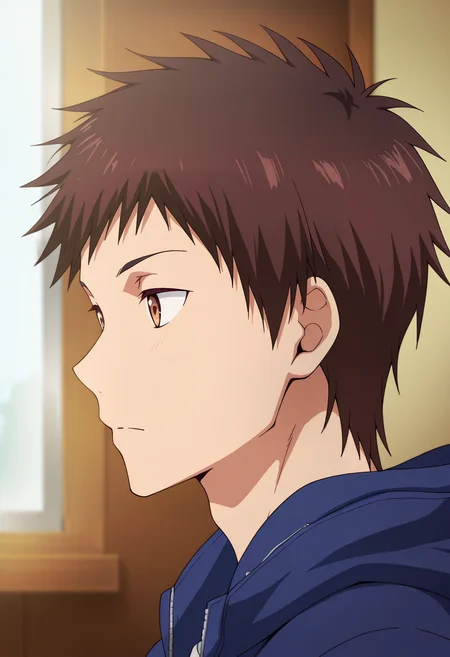 masterpiece, best quality, amazing quality,high resolution, intricate details,official style,depth of field,anime coloring,anime screencap , , , 1boy, solo, male focus,  <lora:Takeda:0.90>,takeda,brown hair,short hair,brown eyes,from side