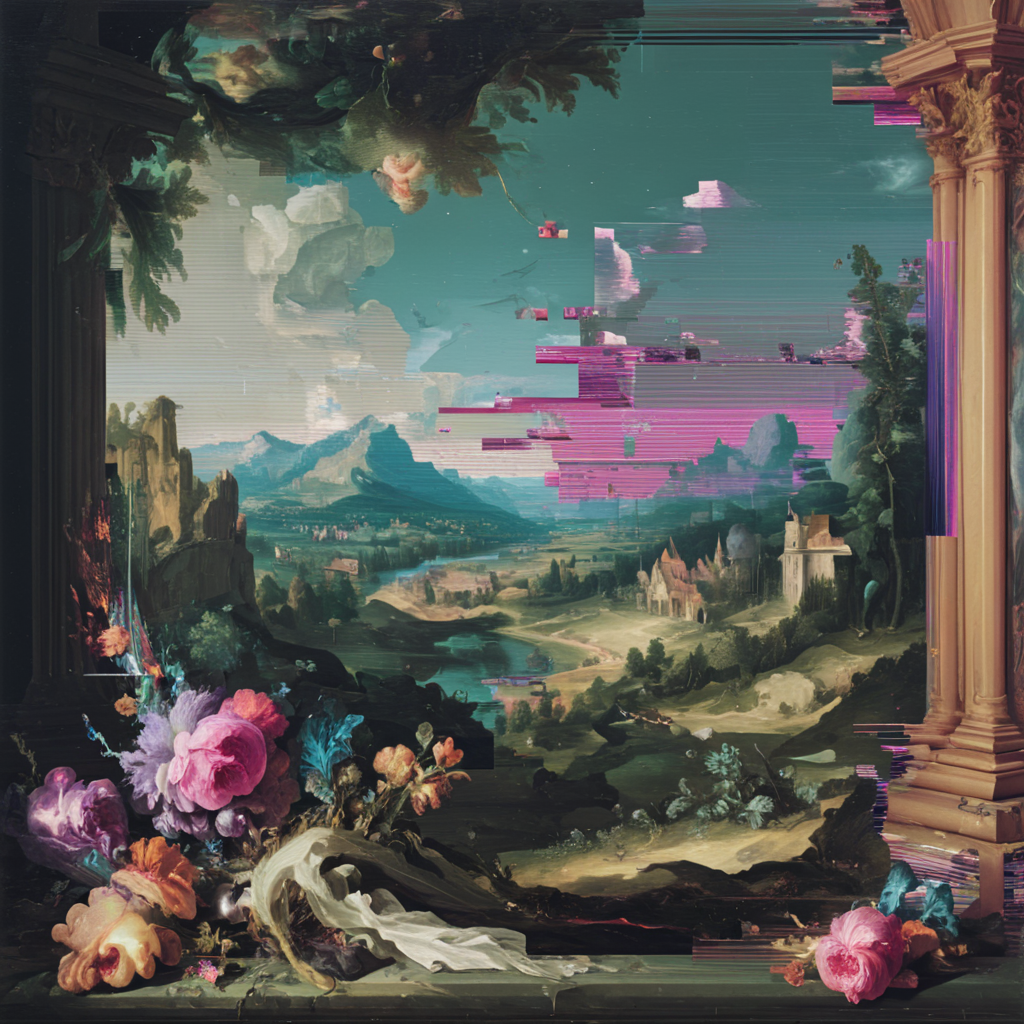 <lora:Baroque_GlitchcoreSDXL:1>  Glitchcore Baroque, Landscape