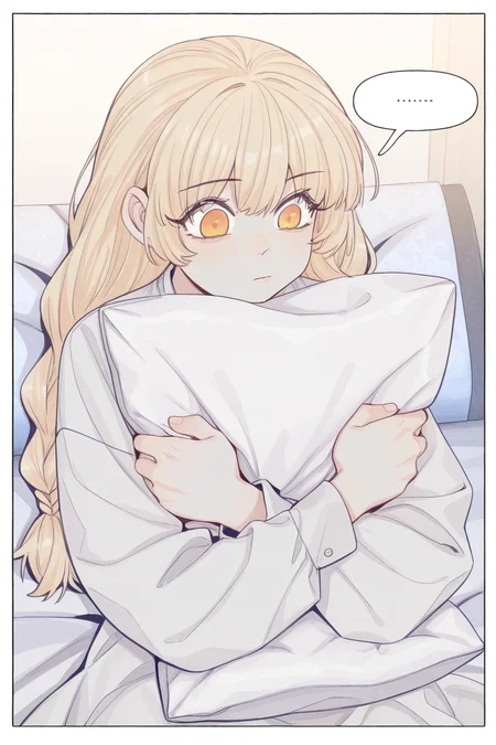 masterpiece, best quality, amazing quality,
<lora:Girltrap_IL:1> strgrltrp, 1girl, solo, pillow, blonde hair, ..., orange eyes, long hair, object hug, pillow hug, bangs, spoken ellipsis, long sleeves, closed mouth, braid, border