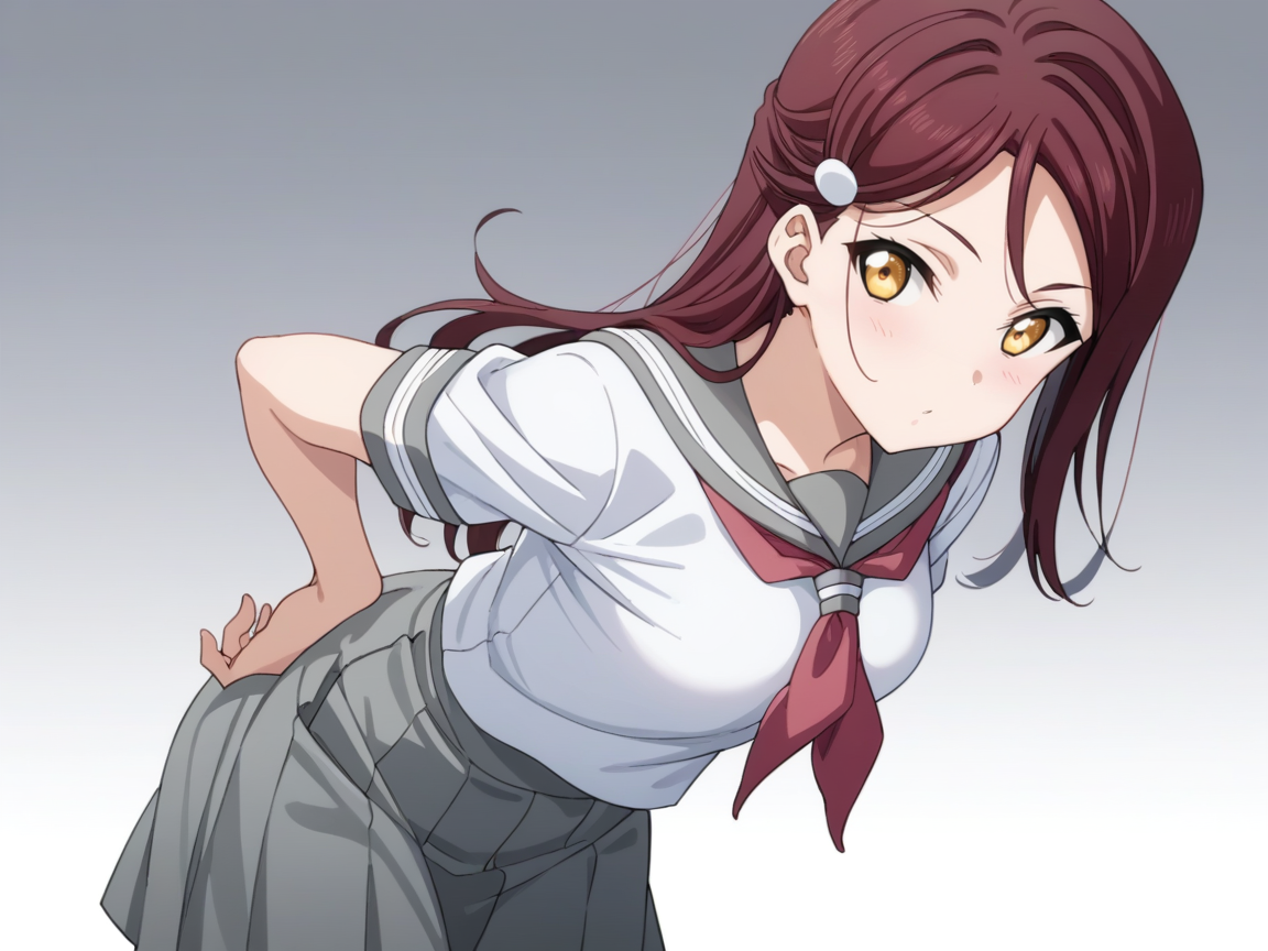 score_8_up,score_7_up, solo focus, 1girls, source_anime,
sakurauchi riko, red hair, yellow eyes, long hair,
uranohoshi school uniform, serafuku, white shirt, neckerchief, grey dress, grey skirt,
medium shot,
simple background, gradient background, <lora:yoshiriko-sdxl:1>