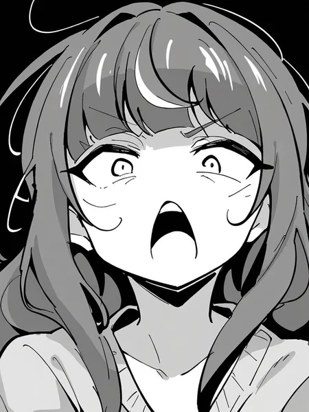 score_9, score_8_up, score_7_up,
1girl, monochrome, utsuho tk, grey hair, flat chest, long hair,
face, close-up, open mouth, constricted pupils, looking at viewer, frown, black background,