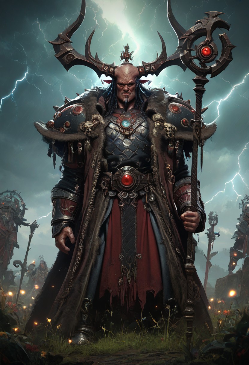 score_9,score_8_up,score_7_up,score_6_up, a nqstrman man in a black and red outfit holding а staff raised above his head Standing in a field in front of hordes of monsters, his long coat billowing when lightning strikes at the his staff. A storm through which faces are guessedgods,ng_deepnegative_v1_75t