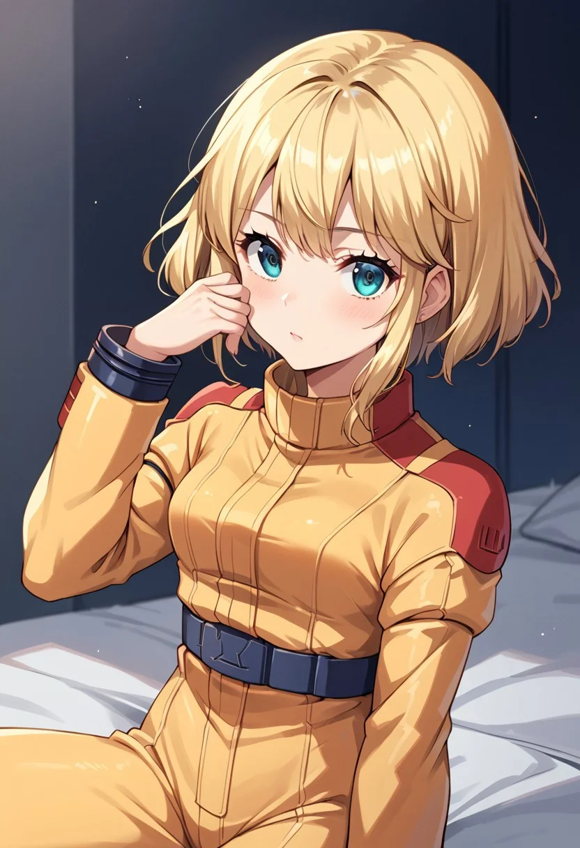 score_9, score_8_up, score_7_up, score_6_up, score_5_up, score_4_up, source_anime, 1girl, zgundam pilotsuit, yellow pilotsuit