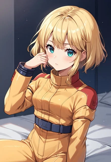 score_9, score_8_up, score_7_up, score_6_up, score_5_up, score_4_up, source_anime, 1girl, zgundam pilotsuit, yellow pilotsuit