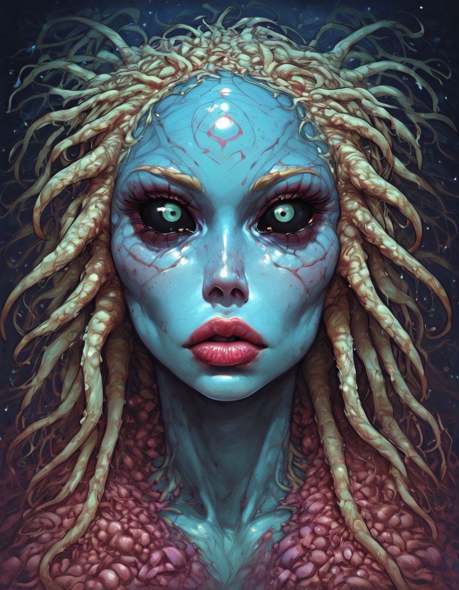 score_9, score_8_up, score_7_up, score_6_up, Expressiveh, very aesthetic, highly detailed, intricate, g0thicPXL, d3t51l3dXLP, s1_dram, eyedetailxl, bettereyes, detailed_eyes, by boris valejjo, by serpieri, close-up portrait, solo female alien, tentacle hair, compound eyes, large eyes, tiny nose, puffy lips, colored skin, turquoise, prominent cheekbones, black sklera, <lora:Pony\cutesexyrobutts_style_xl_goofy.safetensors:0.5:0.5> <lora:Pony\Concept Art Twilight Style SDXL_LoRA_Pony Diffusion V6 XL.safetensors:0.35000000000000003:0.35000000000000003> <lora:Pony\Boris_Valejjo_Style-000003.safetensors:0.7000000000000001:0.7000000000000001> <lora:Pony\S1_Dramatic_Lighting_v2.safetensors:0.3:0.3> <lora:Pony\d3t41l3dXLP.safetensors:0.7000000000000001:0.7000000000000001> <lora:Pony\Concept_Eye_Detail_-_Pony-000001.safetensors:0.6:0.6> <lora:SDXL\mkXLlokr8f-000186.safetensors:0.6:0.6> <lora:Pony\Expressive_H-000001.safetensors:1.0:1.0>