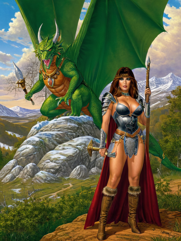 fantasy illustrations of by Elmore_Style_LX , standing pose, Witches and warriors, sexy, skimpy, slutty, supermodel witch, adventure, cinematic, epic outdoor location, fantasy illustration, cinematic scene by forgotten realms, 1woman barbarian, skimpy armor, Huge breasts, bikini armor, sexy barbarian nude , with sword with a magic items, in the background epic winter sunset Fantasy masterpiece by Larry Elmore , dragonlance , <lora:Elmore_Style_LX-000010:0.6>