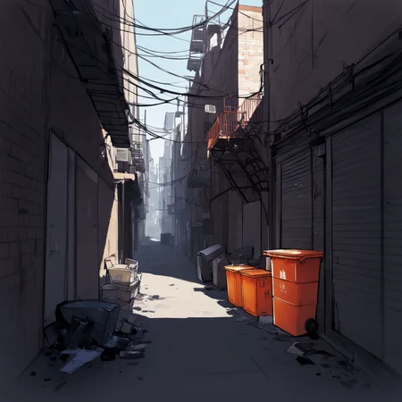 arknights_bg, masterpiece
alleyway, walls, dumpsters, fire escapes, pipes, streetlights, stray cats, garbage bags
<lora:arknights_bg_sdxl-step00001400:0.85>