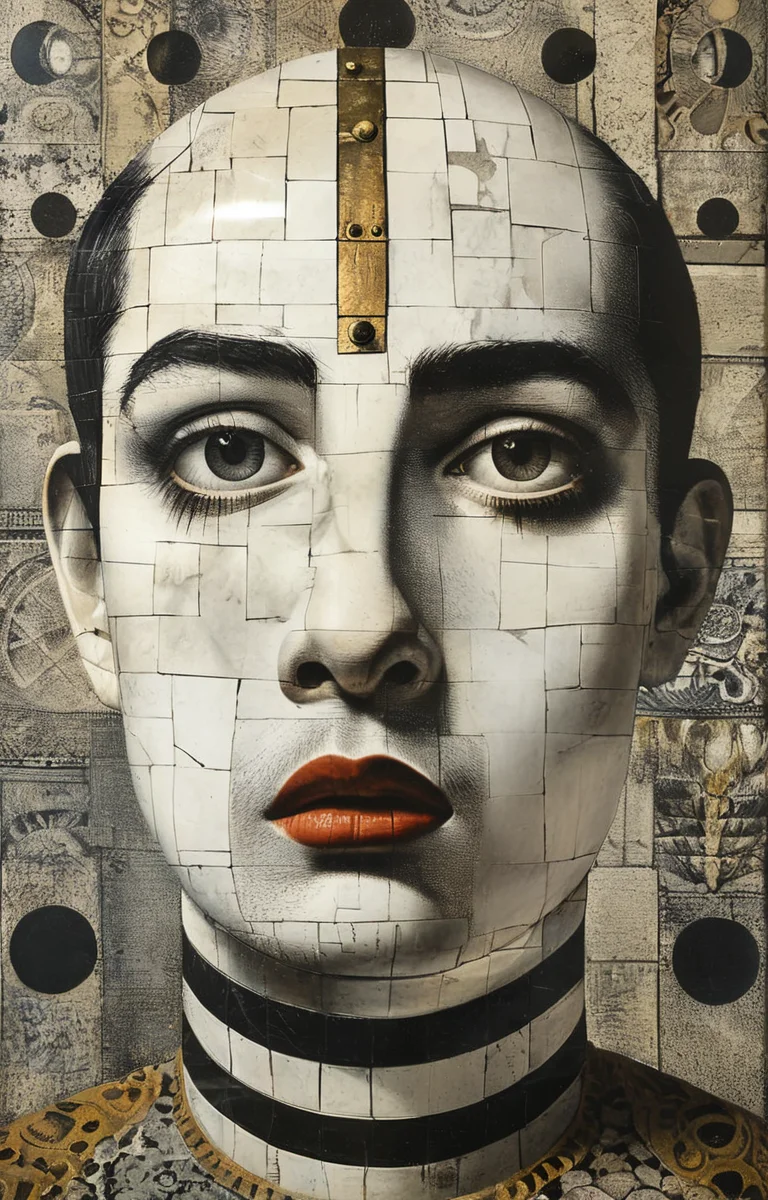 masterpiece,best quality,<lora:tbh150-sdxl:0.9>,style of Piero Fornasetti, portrait of man