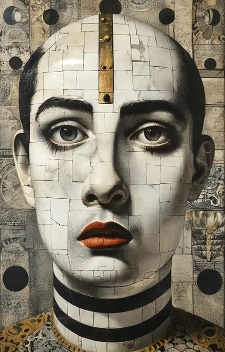 masterpiece,best quality,<lora:tbh150-sdxl:0.9>,style of Piero Fornasetti, portrait of man