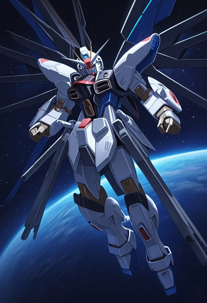 score_9, score_8_up, score_7_up, score_6_up, score_5_up, score_4_up, 4k quality, detailed, (strike freedom, gundam, mecha), best quality, masterpiece, floating in space
