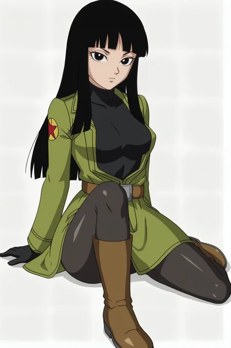 source_anime, score_9, score_8_up, score_7_up, anime screencap, absurdres, official style, 1girl, solo,
future mai, long hair, eyelashes, black eyes, black hair, bangs, turtleneck, black shirt, green coat, long sleeves, belt, black pantyhose, boots, brown footwear, sitting, medium breasts, full body, wariza, breasts, looking at viewer, crossed wrists, white background, simple background
<lora:ohmai_pony_v1:0.8>