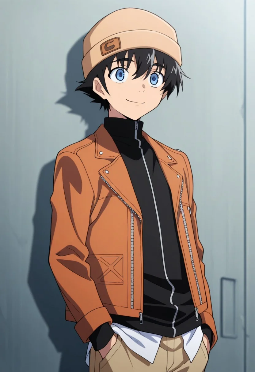 masterpiece,best quality,amazing quality, source_anime,
YukiteruAmano, 1boy, male focus, solo, blue eyes, black hair, beanie, brown headwear, black shirt, turtleneck, zipper, jacket, brown jacket, open jacket, smile,