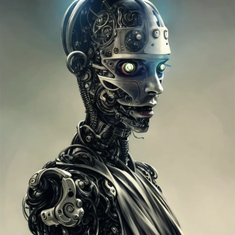 Cyborgdiffusion A fancy portrait of a cyborg by greg rutkowski, sung choi, mitchell mohrhauser, maciej kuciara, johnson ting, maxim verehin, peter konig, bloodborne, 8k photorealistic, cinematic lighting, hd, high details, dramatic, dark atmosphere, trending on artstation