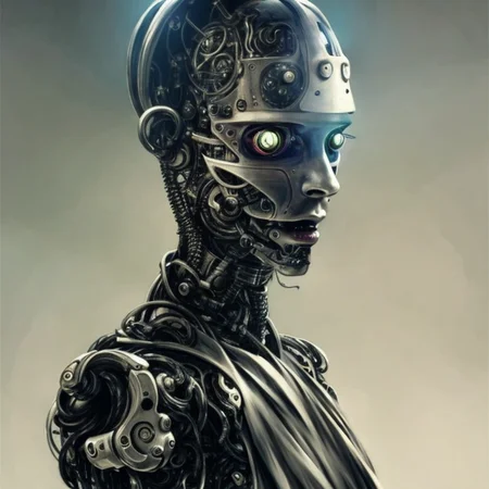Cyborgdiffusion A fancy portrait of a cyborg by greg rutkowski, sung choi, mitchell mohrhauser, maciej kuciara, johnson ting, maxim verehin, peter konig, bloodborne, 8k photorealistic, cinematic lighting, hd, high details, dramatic, dark atmosphere, trending on artstation