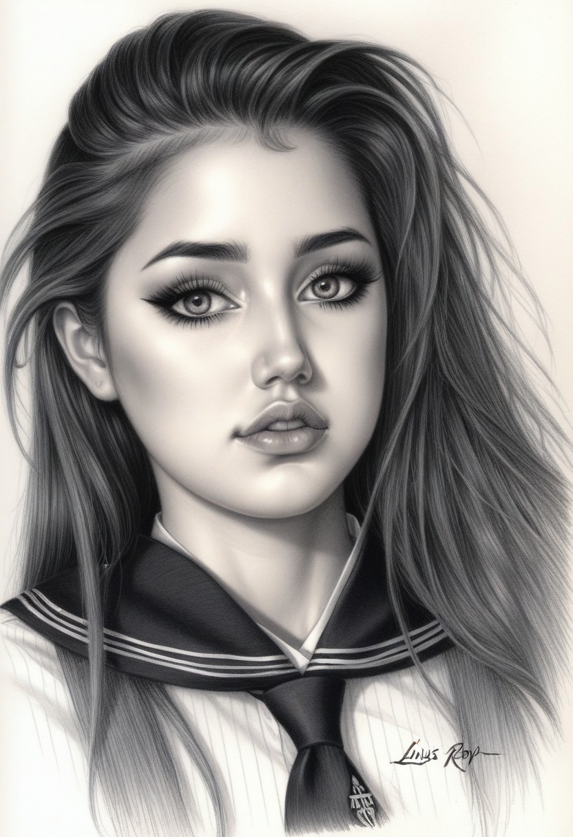 sketch from beautiful busty 24yo S4BR1N4 wearing uniform
