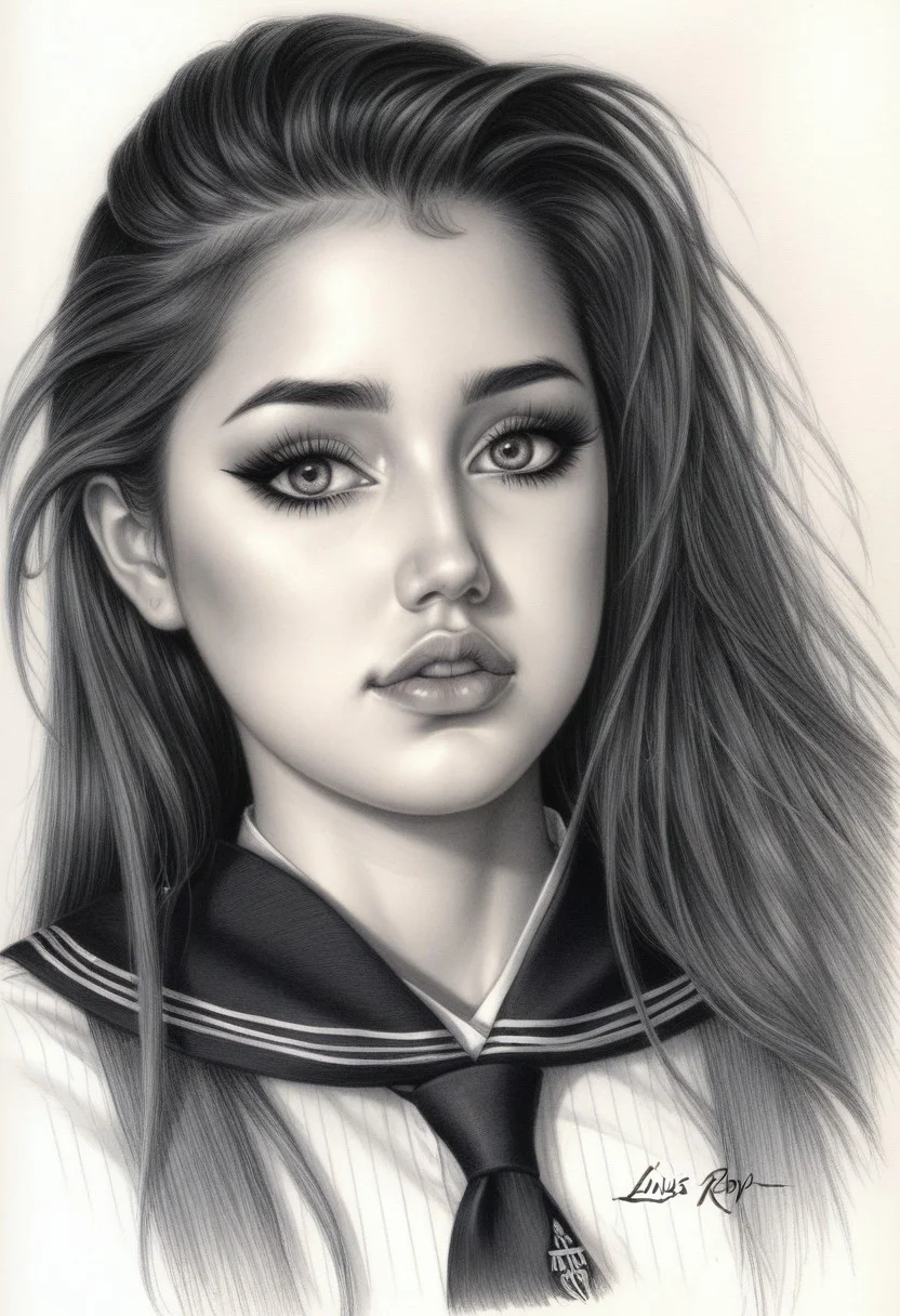sketch from beautiful busty 24yo S4BR1N4 wearing uniform