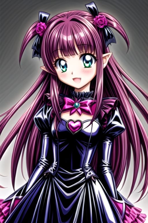 Bad_End_Precure, DarkPrecure, corrupted princess wearing dark pastel (ruffled:1) (gleaming latex:1) gown with (latex vampire cloak:1) and (detached frilly wide sleeves:1), soft lighting, ruffles, (cute little fang:1)
(vmpr:1),
<lora:more_details:1>,