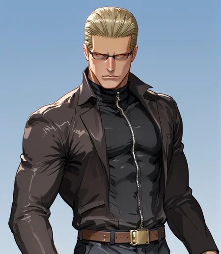 PonyScores7, source_anime, ah1,  <lora:natsumi_style:1>, BREAK <lora:albertwesker-guy-PONYv1:0.8> albertwesker, 1boy, blonde, black gloves, (sunglasses:1.3), belt, black coat, black pants, looking at viewer, toned, athletic, fit, slicked back hair, black turtleneck, zipper, mature male, short hair, black boots, (corrupt talent scout, professional attire with a list of exploited artists), (The ice storm caused treacherous conditions on roads and walkways), ((Guilt expression)), (focused, intense glare, apatethic, contemptuous), (reddish orange eyes, slit pupils), (angular face, sharp_featured face), handsome, charming, alluring, BREAK <lora:xl_more_art-full_v1:0.2>, <lora:shinyskin2:0.2> glistening skin, <lora:aesthetic_anime_v1s:0.2>, <lora:Expressive_H:0.2> Expressiveh, <lora:hairdetailpxl:0.2> hairdetailpxl, <lora:EpicF4nta5yXL:0.2>, <lora:detailxl:0.2> detailxl, <lora:Fant5yP0ny:0.2>, best quality, amazing quality, best aesthetic, absurdres, <lora:expressive eyes:0.2> expressive eyes, <lora:eyedetailpxl:0.2> eyedetailpxl, illustration, Volumetric_Lighting, ultra-detailed, very aesthetic, intricate details, 8k, masterpiece, best_quality, BREAK (Freeze Frame), BREAK <lora:Eyes_High_Definition:0.3> EyesHD, Stable_Yogis_PDXL_Positives, AS-Adult, <lora:Complicated fantasy portrait - XL Pony V2.0:0.4>, bad-hands-5, AS-MidAged,