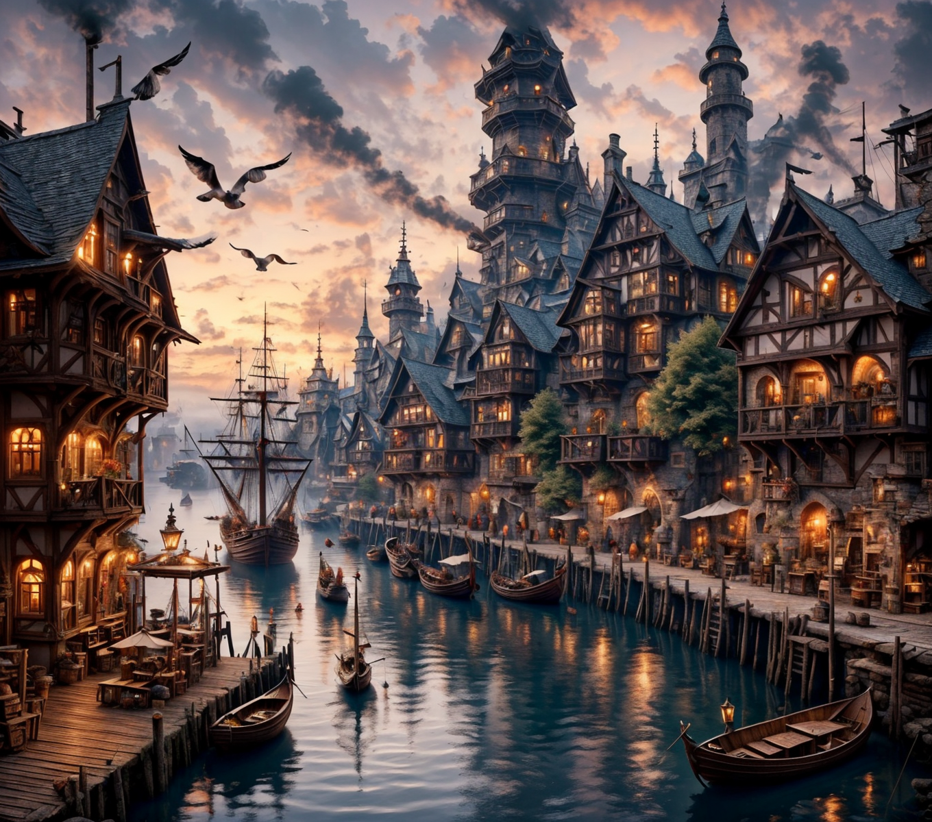 RAW photo, (masterpiece:1.3), subsurface scattering, heavy shadow, (high quality:1.4), (intricate, high detail:1.2), professional photography, HDR, High Dynamic Range, realistic, ultra realistic, photorealistic, high resolution, film photography, ambient lighting, atmospheric effects, <lora:detail_slider_v4:2>, OverallDetail,  <lora:HarborAndDocks:1>, boat, building, cloud, day, dock, hado, multiple boys, night, outdoors, pier, river, scenery, seagull, ship, sky, smoke, tower, tree, water, watercraft, watermark, window