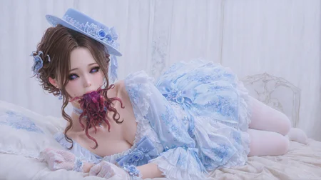 (masterpiece, best quality,realistic:1.3),absurdres,(looking at viewer, collarbone,),(black sclera, bright_pupils,dilated_pupils:1.3),
1girl,solo,brown hair,blue eyes,short hair,asian,wavy hair,
Amortentia Bloom: Where Death Whispers to Roses,white dress,gloves,hat,white gloves,choker,bow,jewelry,white pantyhose,long sleeves,blue dress,blue headwear,frilled dress,blue bow,bowtie,sidelocks,dress bow,fishnet gloves,makeup,blue rose,blue ribbon,full body,
mouth hold,(lying,on bed:1.4),rolling eyes,guro,tentacles,Parasite in mouth,vore,
<lora:aidmaImageUpgrader-v0.3-IL:0.6>,<lora:Amortentia Bloom(IL):0.75>,<lora:Parasite in mouth(IL):0.7>,