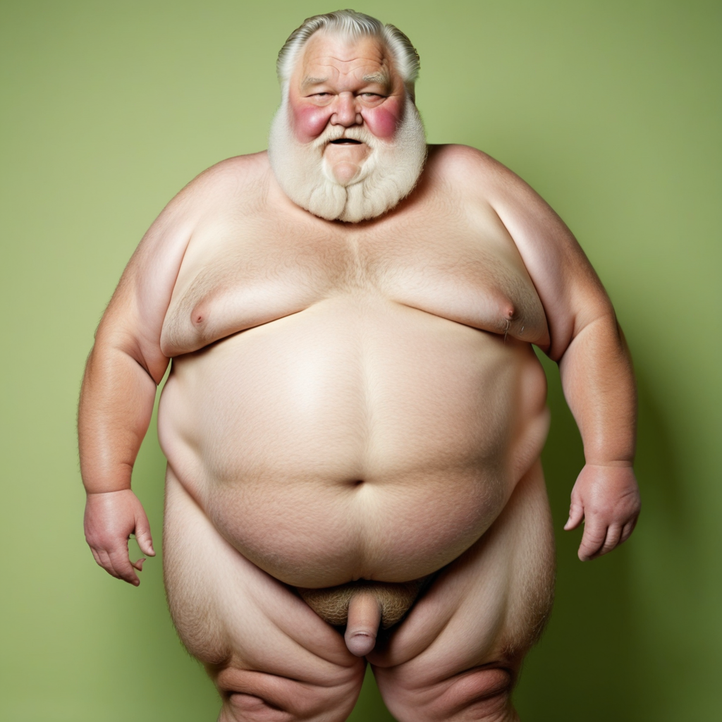 obese bearded grandpa, shirtless
