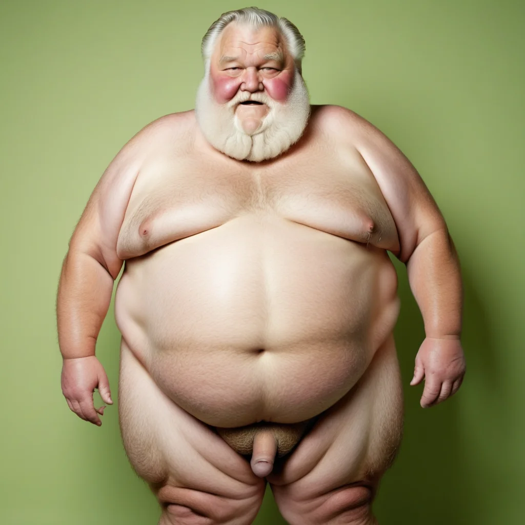 obese bearded grandpa, shirtless