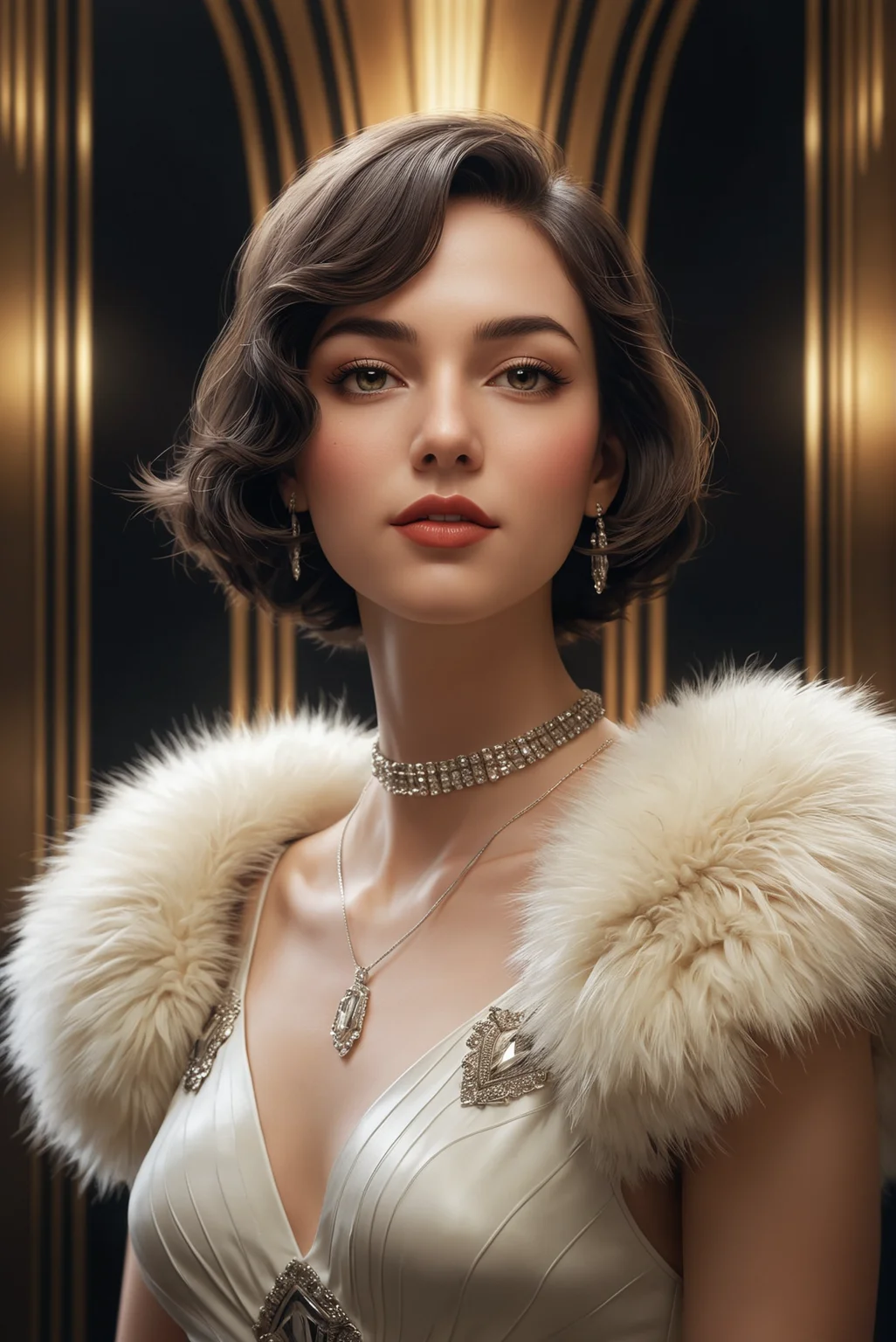 famous artwork by (guweiz:1.1), (dramatic scene:1.4), (fractal art:0.6), dynamic angle, Opulent Art Deco Brilliance: Immerse yourself in an era resonating with (streamlined modernity and geometric elegance:1.2), where Art Deco motifs blend effortlessly with a sense of cosmopolitan sophistication. Characterized by (sleek, angular lines and bold, dynamic contrasts:1.3), it paints a picture of (visual vibrancy and avant-garde allure, whisking onlookers to a period of unparalleled modern glamour:1.2). Embracing opulent Art Deco brilliance fosters an atmosphere of cosmopolitan charm and artistic allure, inviting viewers to revel in the boldness of Art Deco design and its enduring legacy, urging them to embrace the echoes of modernist brilliance with hearts full of admiration and appreciation. ,
an symbiotic female  with shaggy fur skin, looking Sensual, A deep, intense gaze, a slow, deliberate smile, and a relaxed posture. into the camera  <lora:add-detail-xl:3>