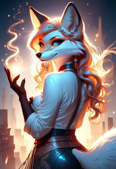 score_9, score_8_up, score_7_up, score_6_up, score_5_up, score_4_up, leHDR,UHD,8K, darkness, illustration, disheveled hair Expressiveh, anthro fox female,foxfolk, white fur, busty, peach ass, covering breasts,covering with hands,intricate details, earrings, darkness, very detailed, intricate, perfect light, sharp focus, cool colors, ambient, elegant, highly decorated, deep aesthetic, colorful, magic, mystical, scenic, warm bright, vibrant, unique, best, winning, thought, romantic, illuminated,rich, symetry,realistic, low light, looking back at viewer,OverallDetail,novuschroma60 style bokeh