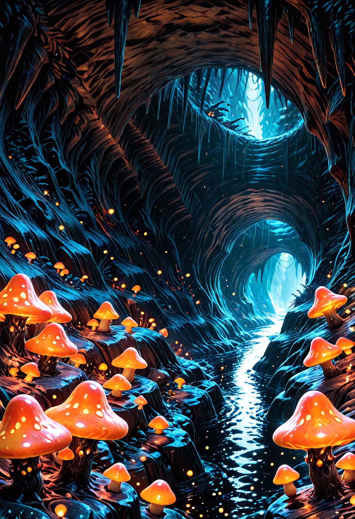 SmoothNoob_Quality, no humans, cave interior, cave, fantasy, light particles, fireflies, river, glowing mushrooms, stalactites, <lora:Smooth_Booster:0.5> <lora:SLE_v2:0.5>