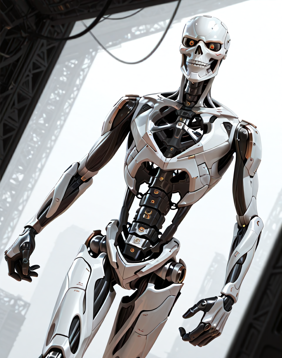 <lora:Rev_9_(Terminator)_(Illustrious)_(AD):1> Rev 9, endoskeleton, robot, 
((
exterior, science fiction,
dutch angle, dynamic action, male focus, solo, villain, solo, powerful, superiority, brushed titanium, 
)),
BREAK: very awe, aesthetically pleasing, masterpiece, best quality, amazing quality, very aesthetic, depth of field, absurd details, depth of field, atmospheric rendering, natural shading, soft shading, photographic realism, 8K 3D CGI render,
BREAK: lazympos, lazypos (3),