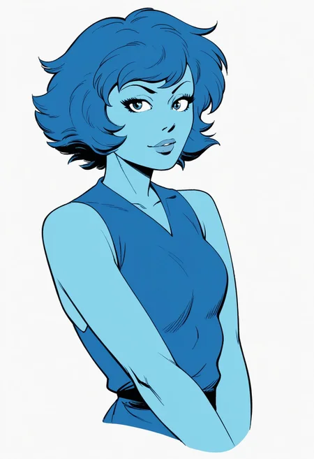 score_7,  score_6_up,1girl,lapizlasuliSDXL,solo,short hair,dress,blue hair,navy blue eyes,sleeveless,blue dress,colored skin,blue skin, 
detailed face, (upper body:1.1), (black outlines:1.3), lineart,