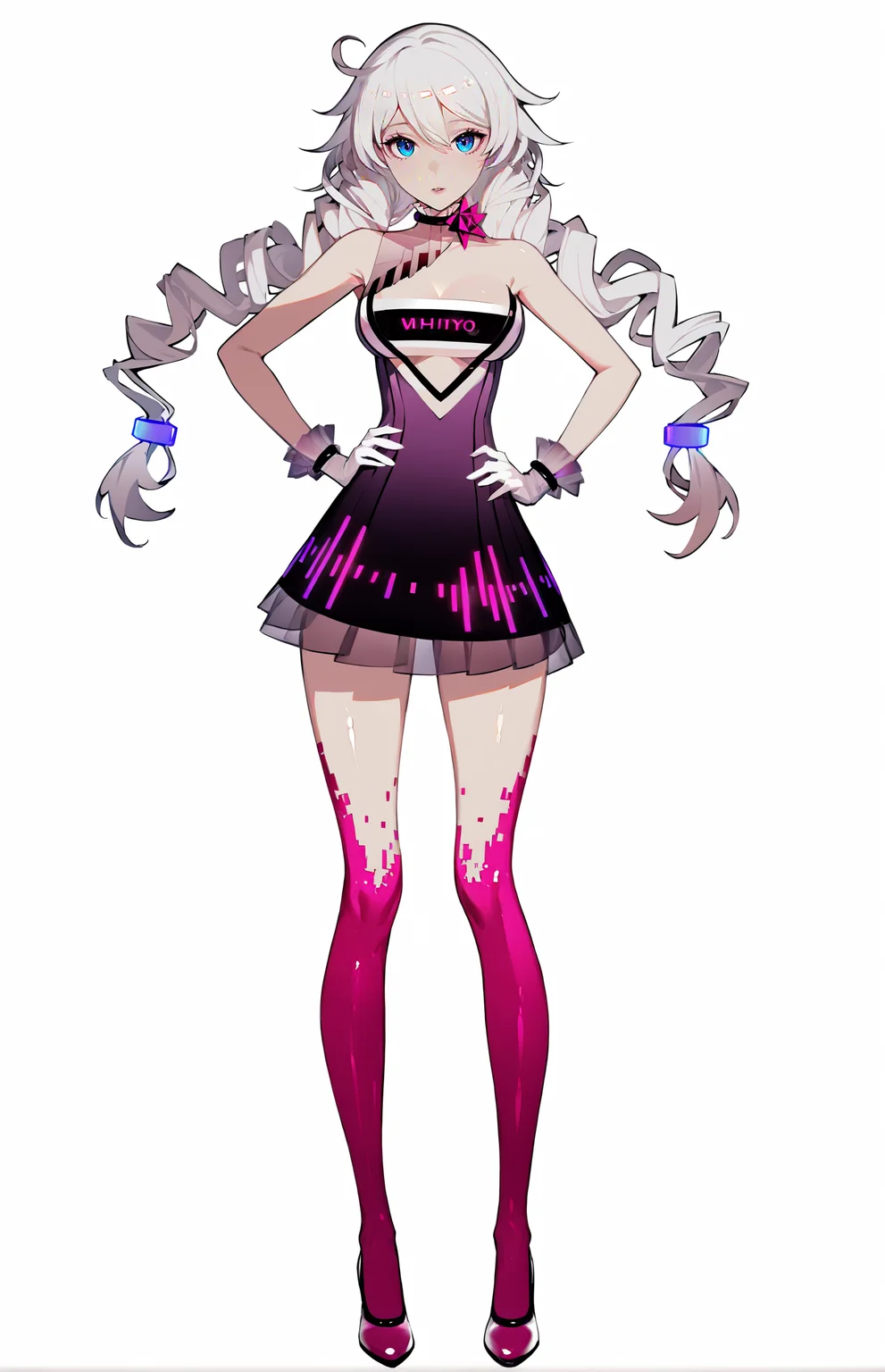 8k, best quality, masterpiece, (ultra-detailed:1.1), (high detailed skin),
(full body), white background, standing, looking at viewer, (solo), hand on hip,
<lora:kiana-young-A3-Tanger-000011:0.7>, kiana kaslana, geji, 6th clothes, 1girl, blue eyes, braid, long hair, twin braids, dress, white gloves, bare shoulders,
(beautiful_face), ((intricate_detail)), clear face,
((finely_detailed)), fine_fabric_emphasis,
((glossy)), full_shot,