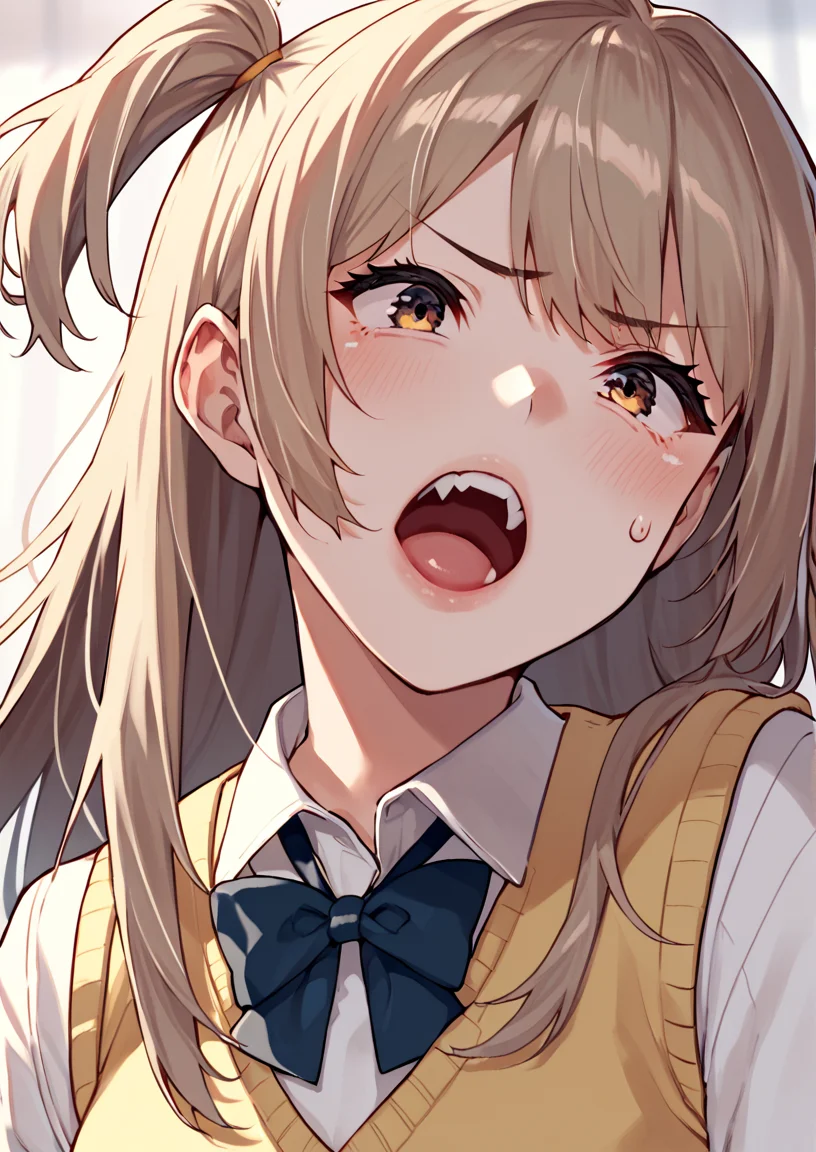 score_9, score_8_up, score_7_up, 1girl, long hair, two side up, solo, blush, open mouth, sweatdrop, sweater vest, school uniform
, <lora:Henkuma_PonyXL_V2_dim32-000032:1>