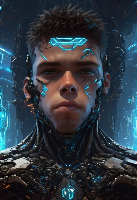 cpunk, IBG, 4ng3l face
1boy, mechanical sci fi arms, fixing a space ship, cyberpunk background,
