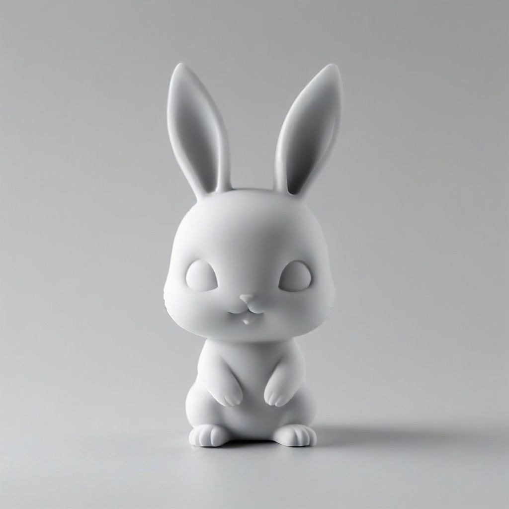 chibi statue, cute bunny, whitemold,3d printed mold,art style,greyscale,monochrome