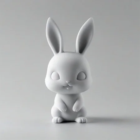 chibi statue, cute bunny, whitemold,3d printed mold,art style,greyscale,monochrome