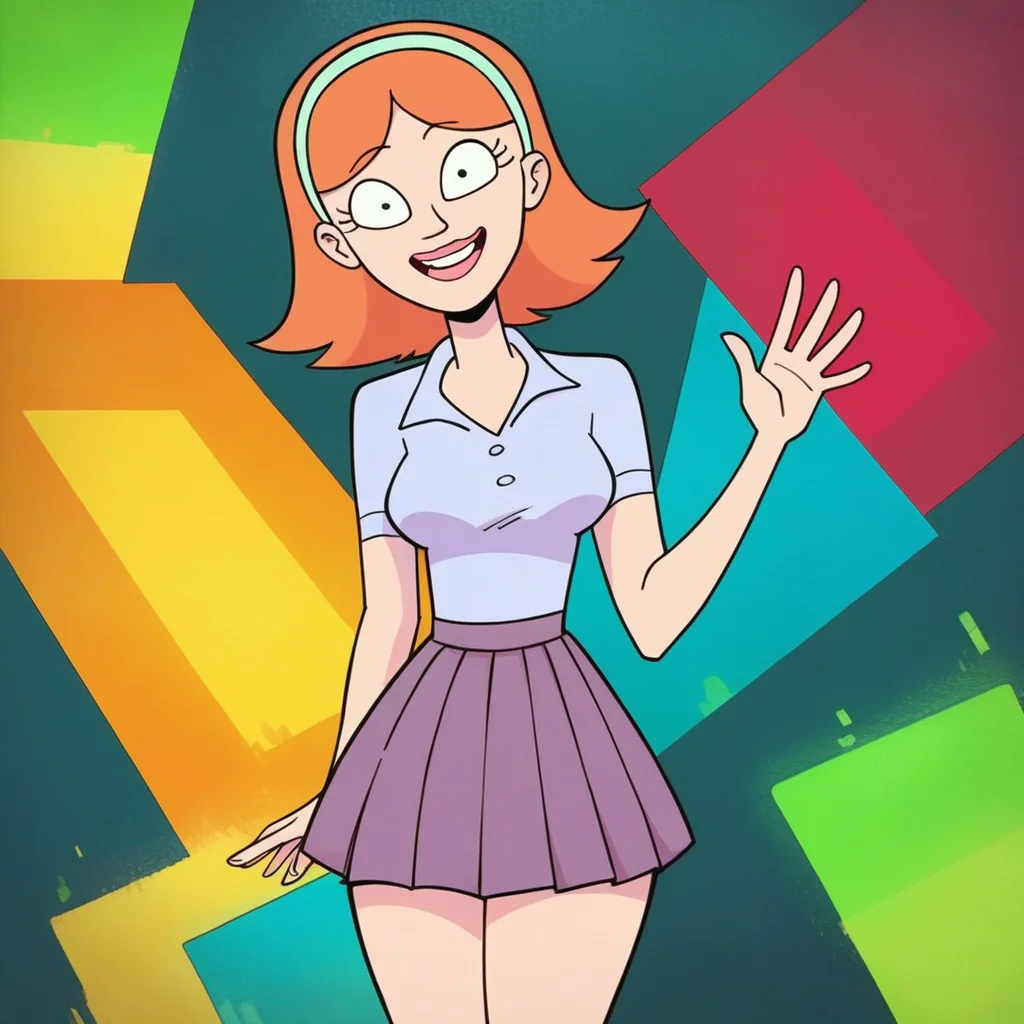 score_9, score_8_up, score_7_up,  j3ss1c4, skirt, shirt, hairband,solo, looking at viewer,source_cartoon,waving, green portal background, cinematic, volumetric lighting <lora:j3ss1c4:1>
