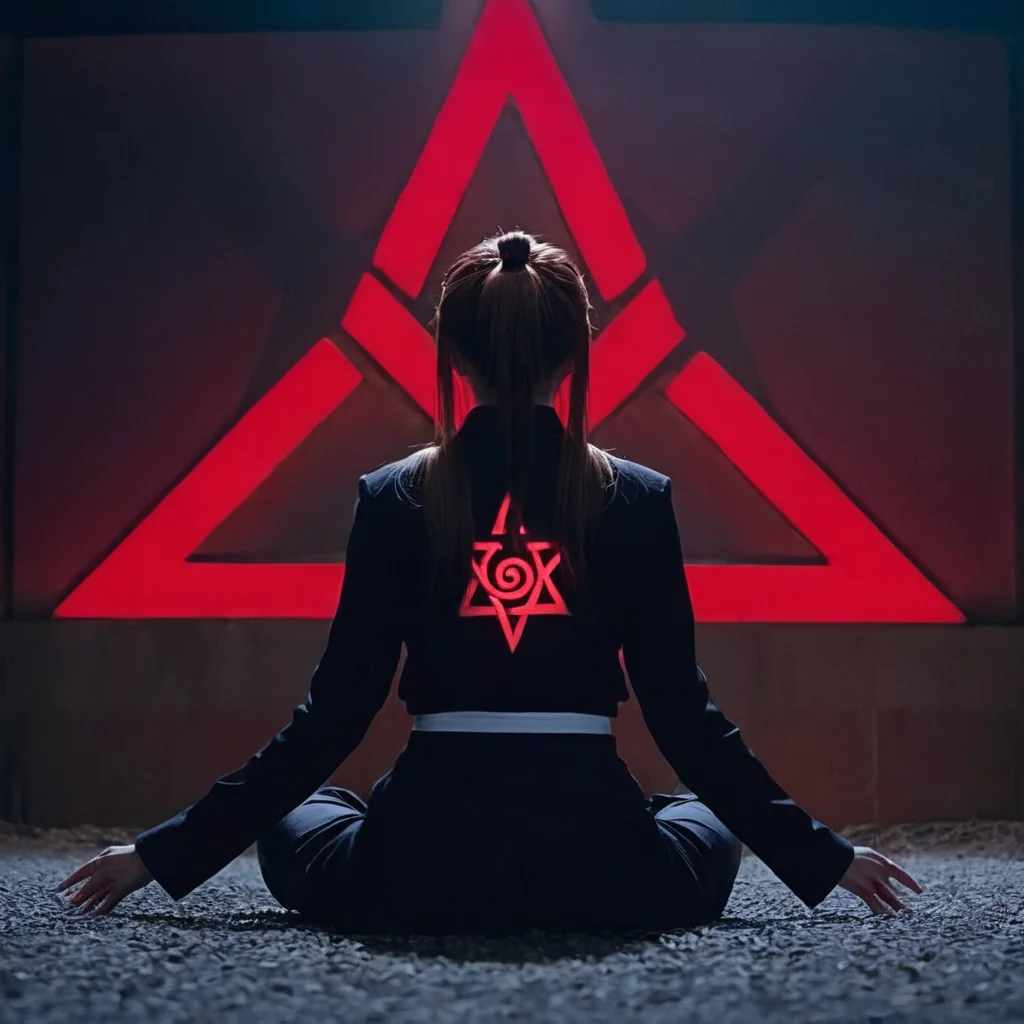cinematic film still of <lora:Kurumi Imari:1.5>
Kurumi Imari a full shot of a woman sitting on the ground with a red ritual pentagram sign behind, shallow depth of field, vignette, highly detailed, high budget, bokeh, cinemascope, moody, epic, gorgeous, film grain, grainy