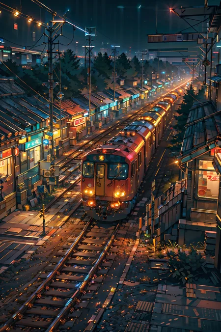 (masterpiece:1.3),(best quality:1.1) cityscape,science fiction,<lora:cyberpunk-v1.5-nai-9ep-resize:0.3>,<lora:neon_v1:0.35>,neon light,neon sign,night,laser,from above,train,highway,<lora:Detailed_Places_R-128_v1:0.7>,no humans,scenery,
