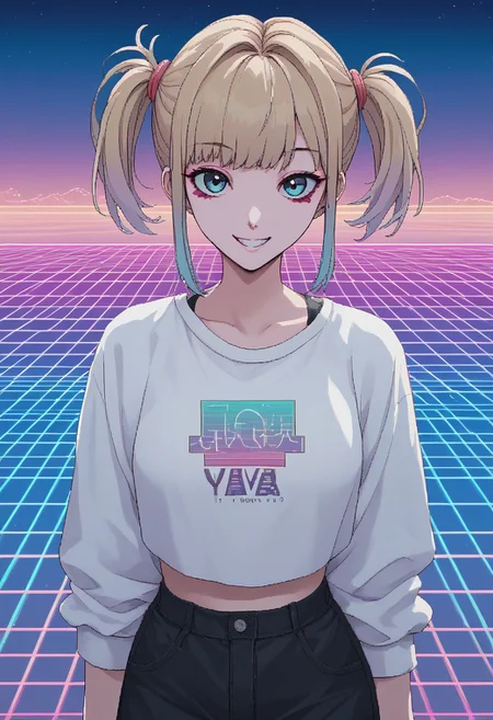 score_10, score_9, score_8_up, NGO_pixelart, 1girl, solo, looking at viewer, smile, vaporwave